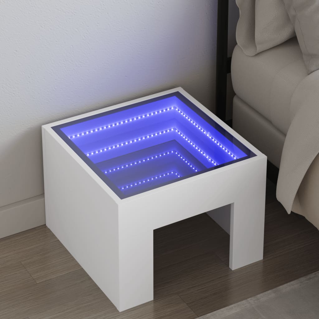 Sängbord med Infinity LEDs vit 40x40x30 cm