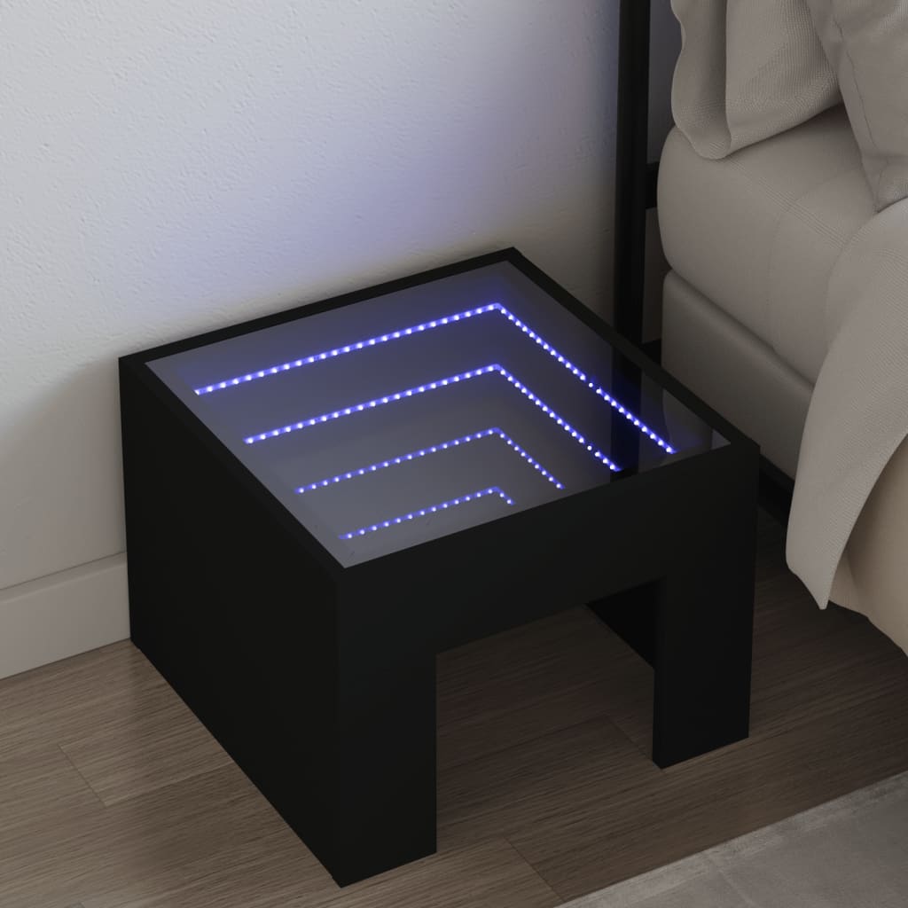 Sängbord med Infinity LEDs svart 40x40x30 cm