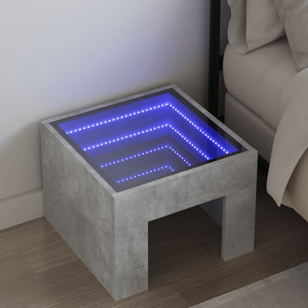 Sängbord med Infinity LEDs betonggrå 40x40x30 cm