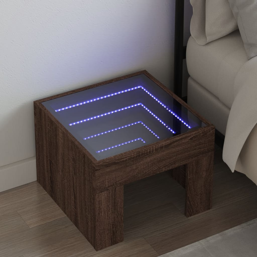 Sängbord med Infinity LEDs brun ek 40x40x30 cm