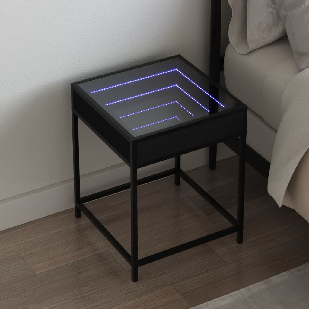 Sängbord med Infinity LEDs svart 40x40x51 cm