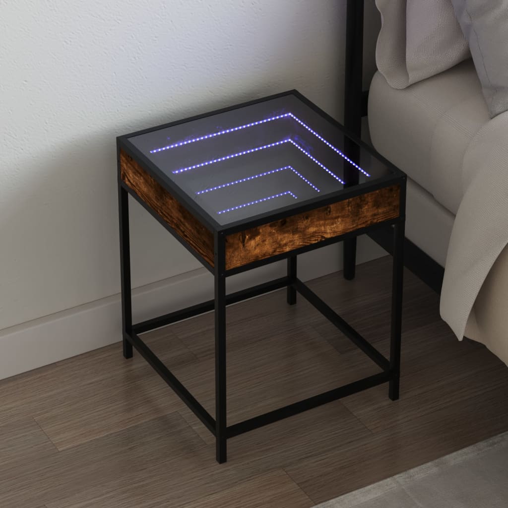 Sängbord med Infinity LEDs rökfärgad ek 40x40x51 cm