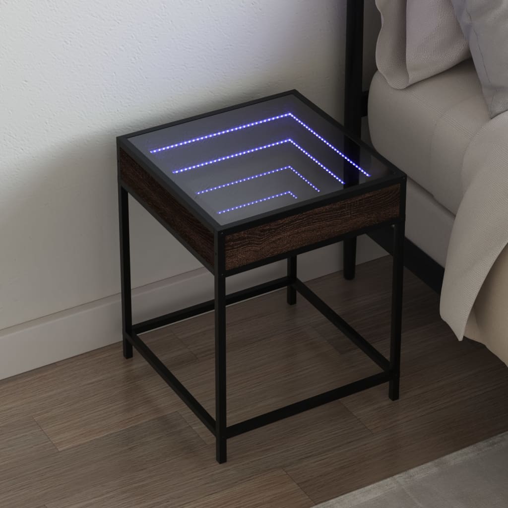 Sängbord med Infinity LEDs brun ek 40x40x51 cm