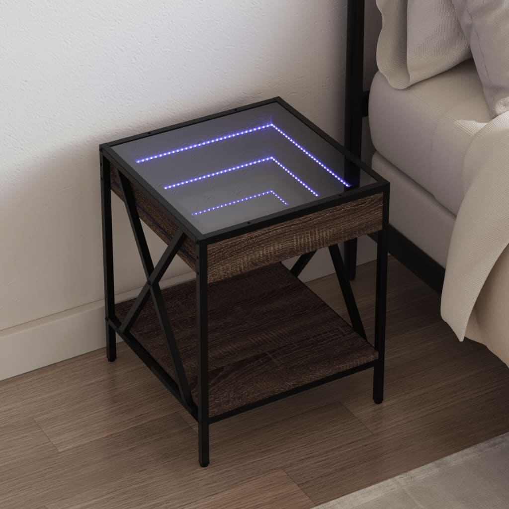 Sängbord med Infinity LEDs brun ek 40x40x49 cm