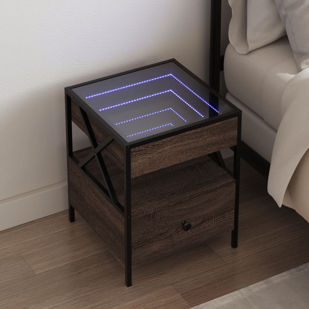 Sängbord med Infinity LEDs brun ek 40x40x51 cm