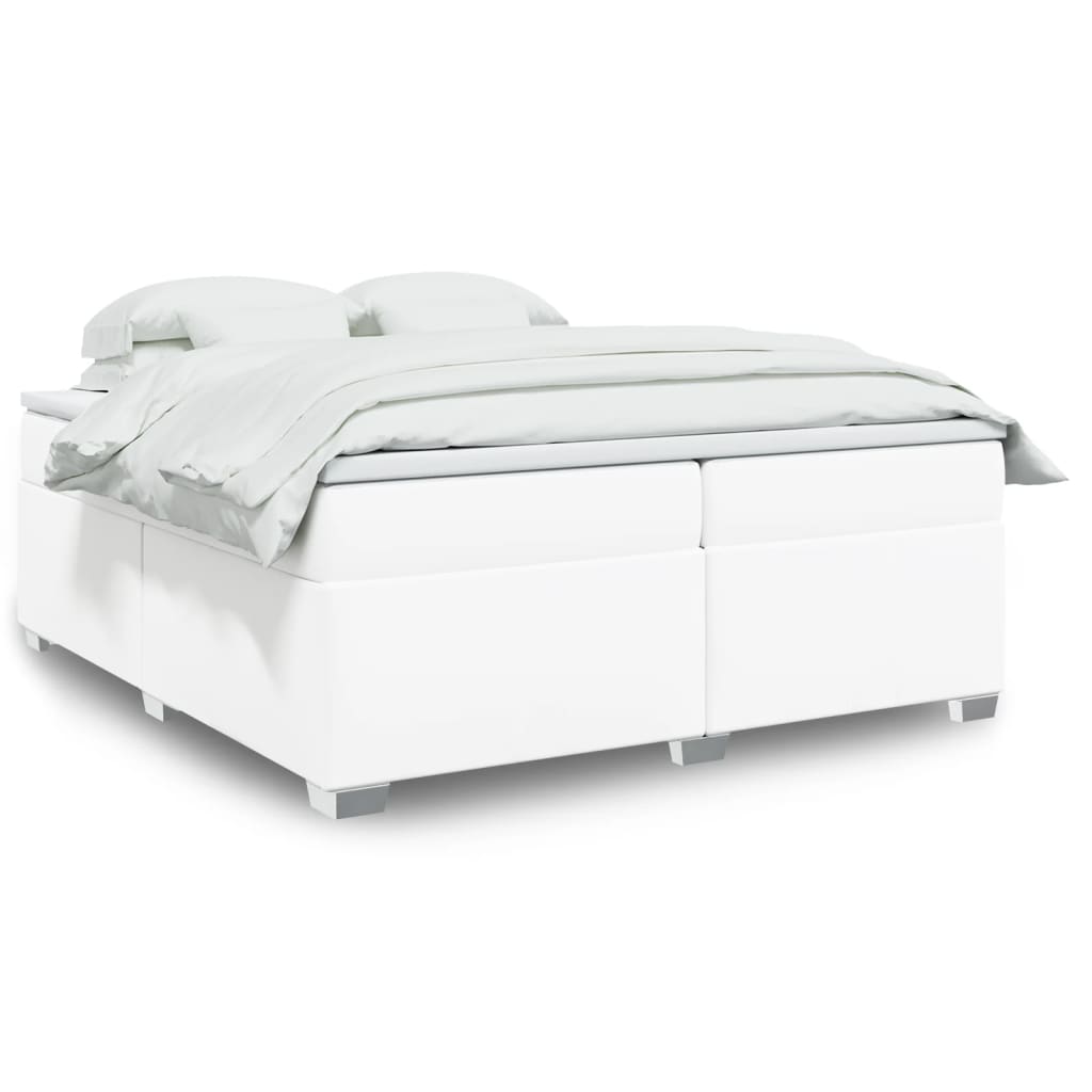 Ramsäng med madrass vit 200x200 cm konstläder
