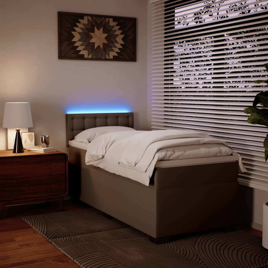 Ramsäng med bäddmadrass cappuccino 80x200 cm konstläder