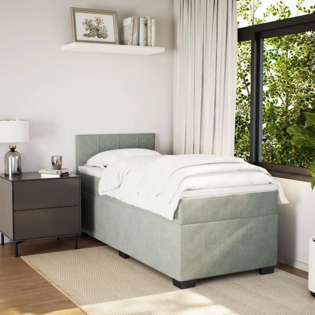 Ramsäng med madrass ljusgrå 100x200 cm sammet