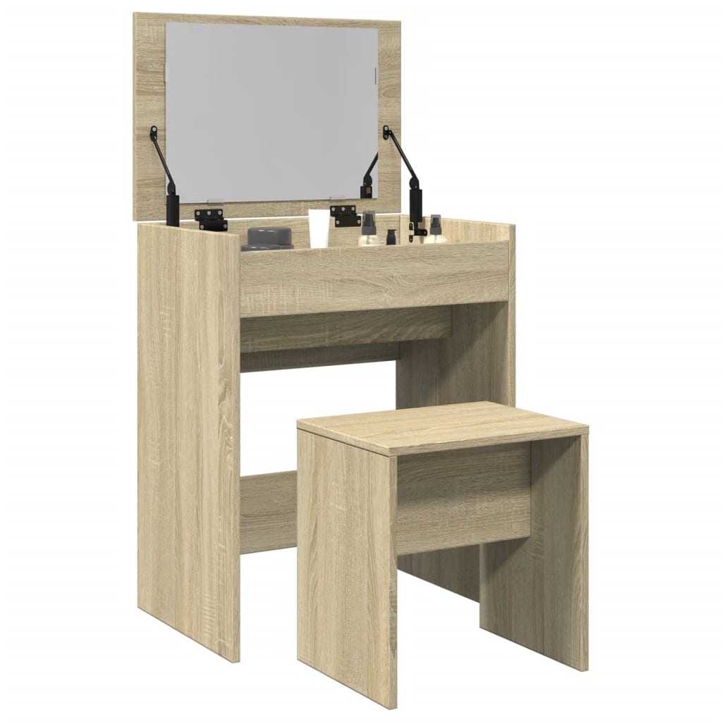 Sminkbord med pall sonoma-ek 60x40x113,5 cm-Toalettbord-vidaXL-njoyroom