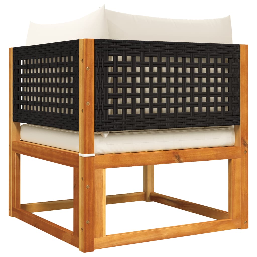 10-delad trädgårdssoffgrupp med kuddar trä akacia och rotting