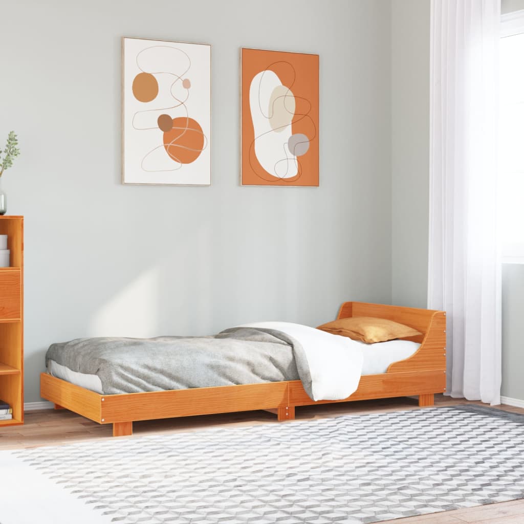Sängram utan madrass vaxbrun 75x190 cm massiv furu