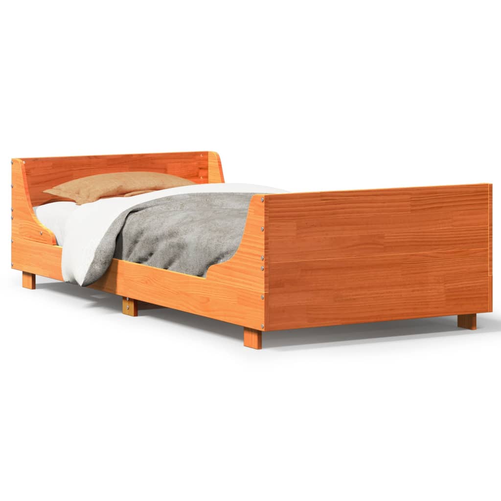 Sängram utan madrass vaxad brun 90x200 cm massiv furu