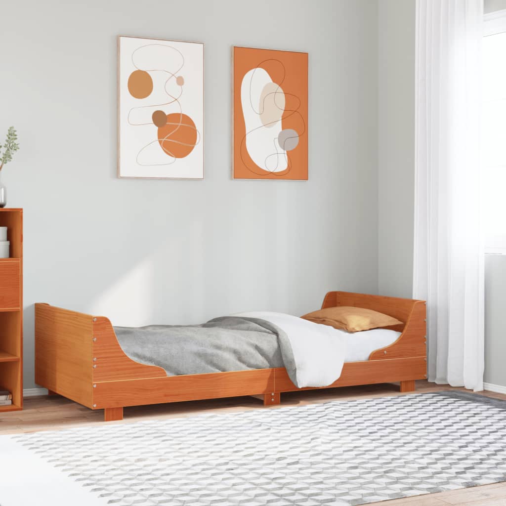 Sängram utan madrass vaxad brun 90x190 cm massiv furu