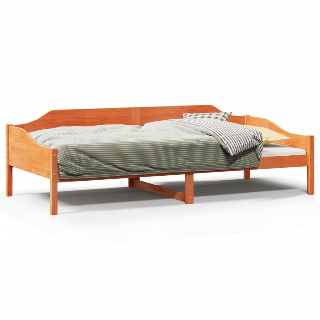 Sängram utan madrass vaxad brun 90x200 cm massiv furu