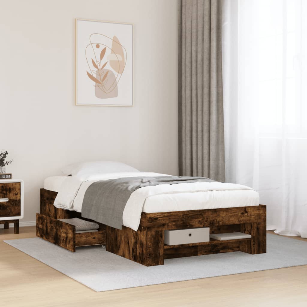 Sängram utan madrass rökfärgad ek 100x200 cm konstruerad trä