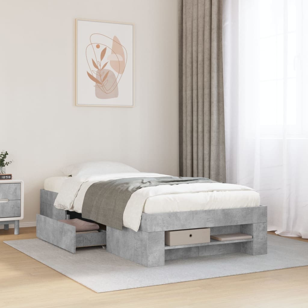 Sängram betonggrå 90x190 cm konstruerad trä