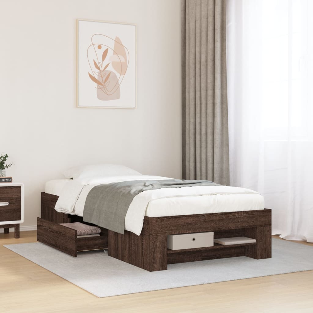 Sängram utan madrass brun ek 75x190 cm konstruerad trä