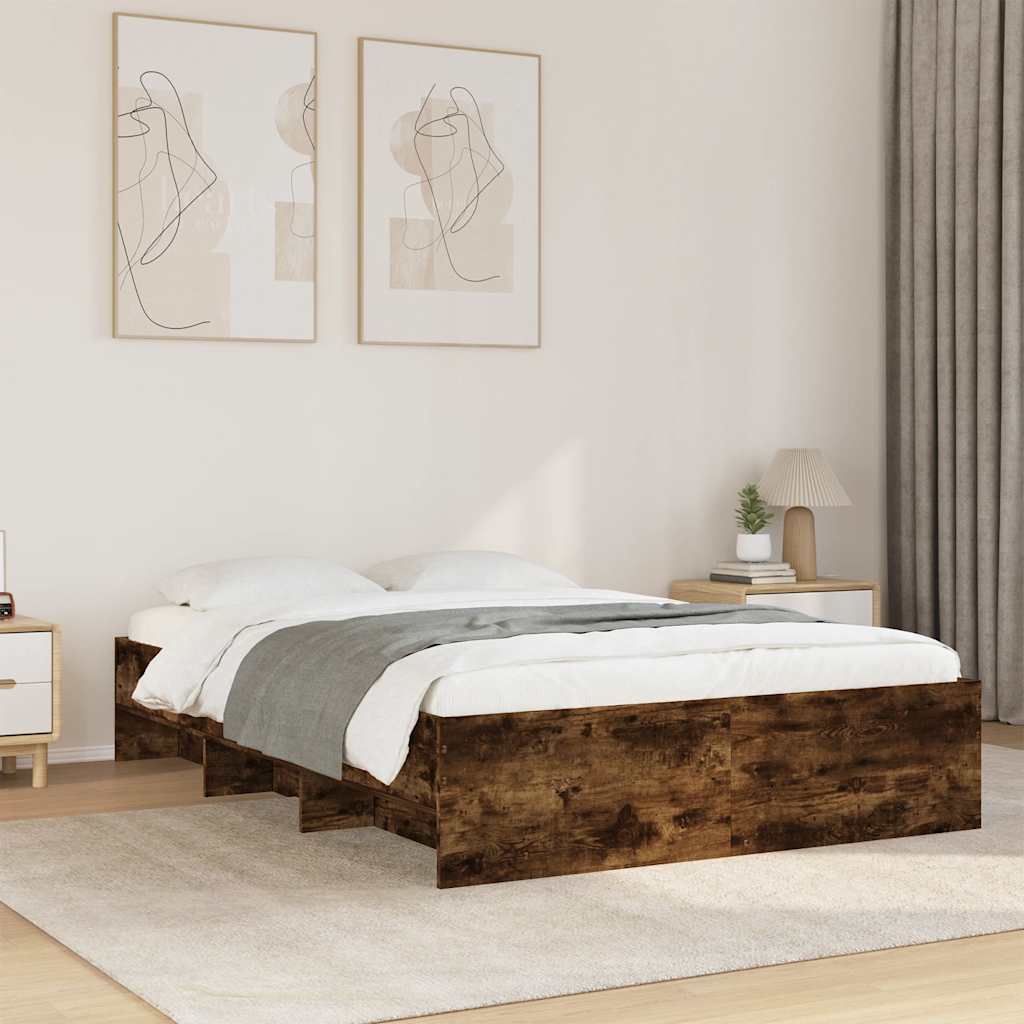 Sängram utan madrass rökfärgad ek 140x190 cm konstruerad trä
