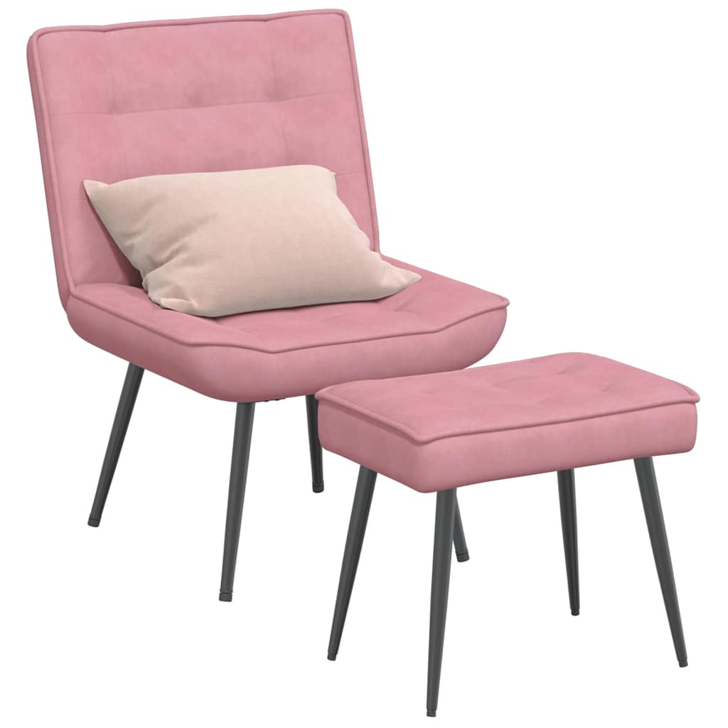 Vilstol med fotpall rosa sammet