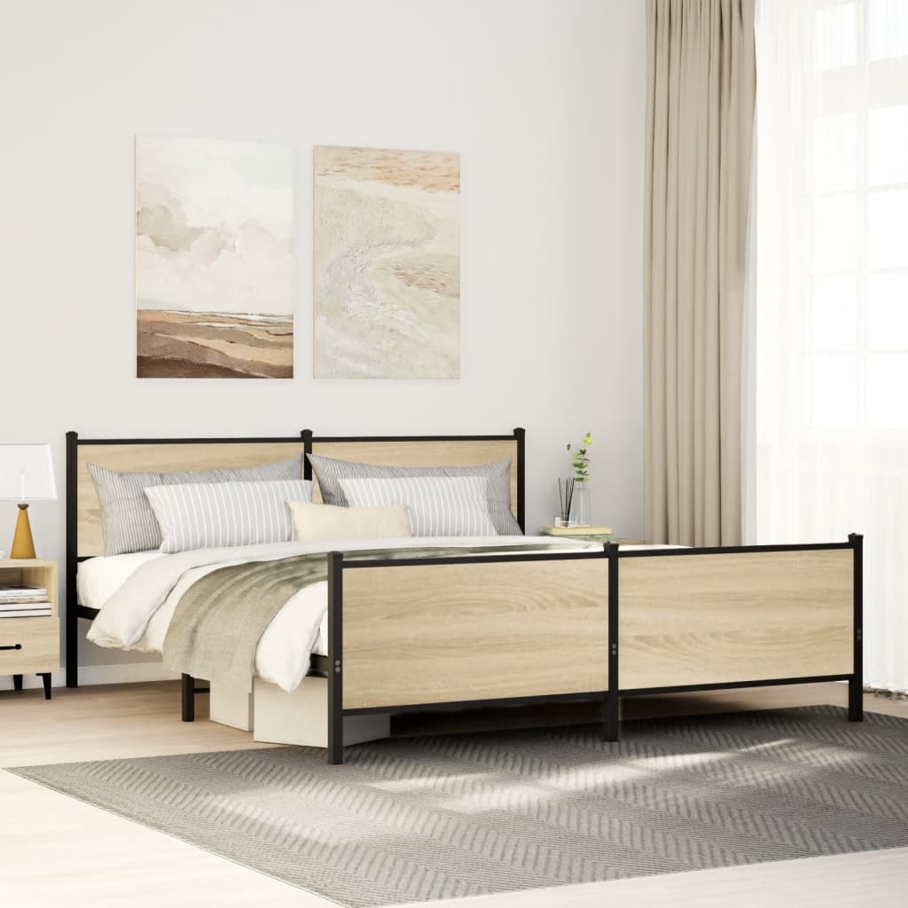 Sängram utan madrass metall sonoma-ek 183x213 cm