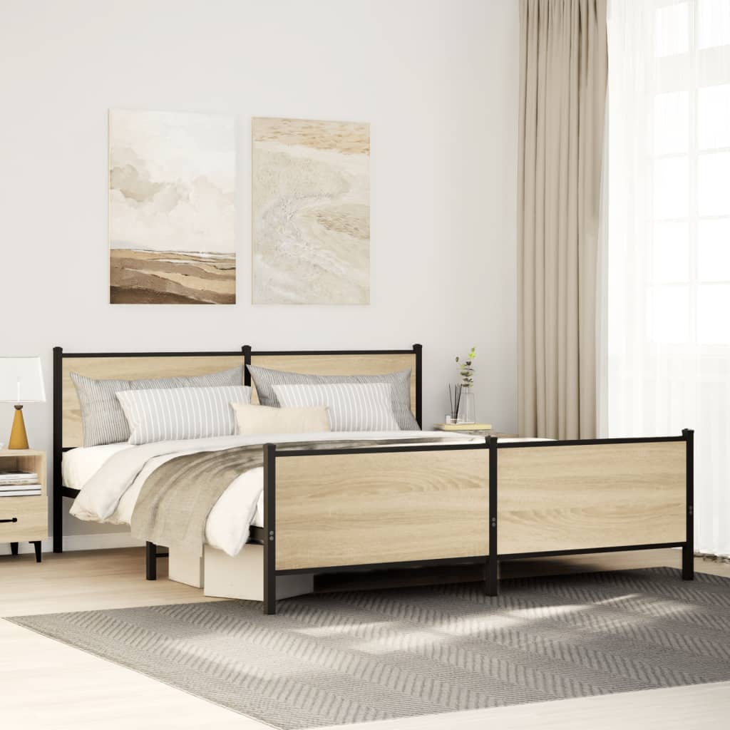 Sängram utan madrass metall sonoma-ek 193x203 cm
