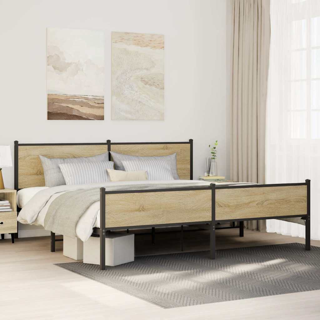 Sängram utan madrass metall sonoma-ek 193x203 cm