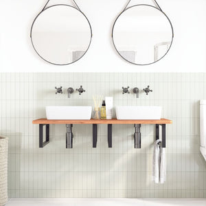 Väggmonterad handfatshylla stål och massiv bok