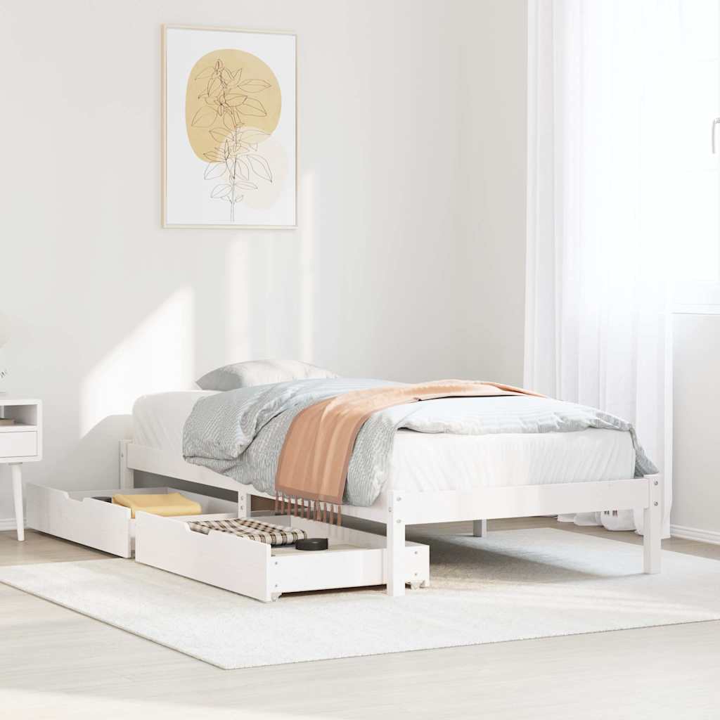 Sängram utan madrass vit 90x190 cm massiv furu