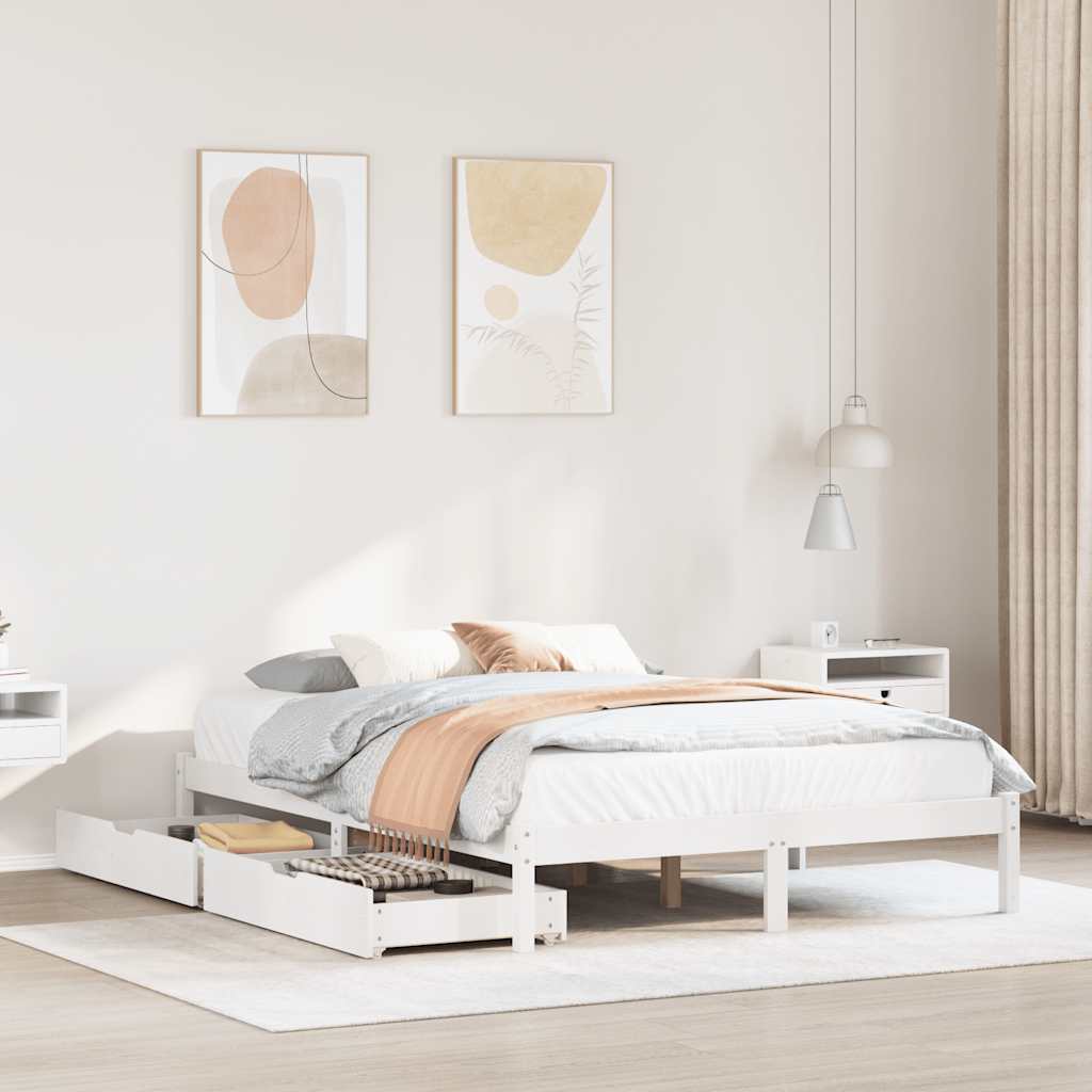 Sängram utan madrass vit 135x190 cm massiv furu