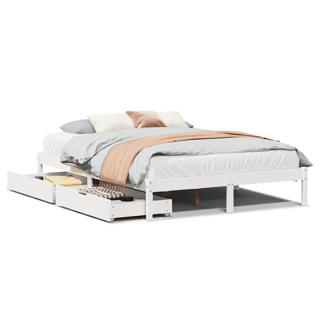 Sängram utan madrass vit 140x190 cm massiv furu