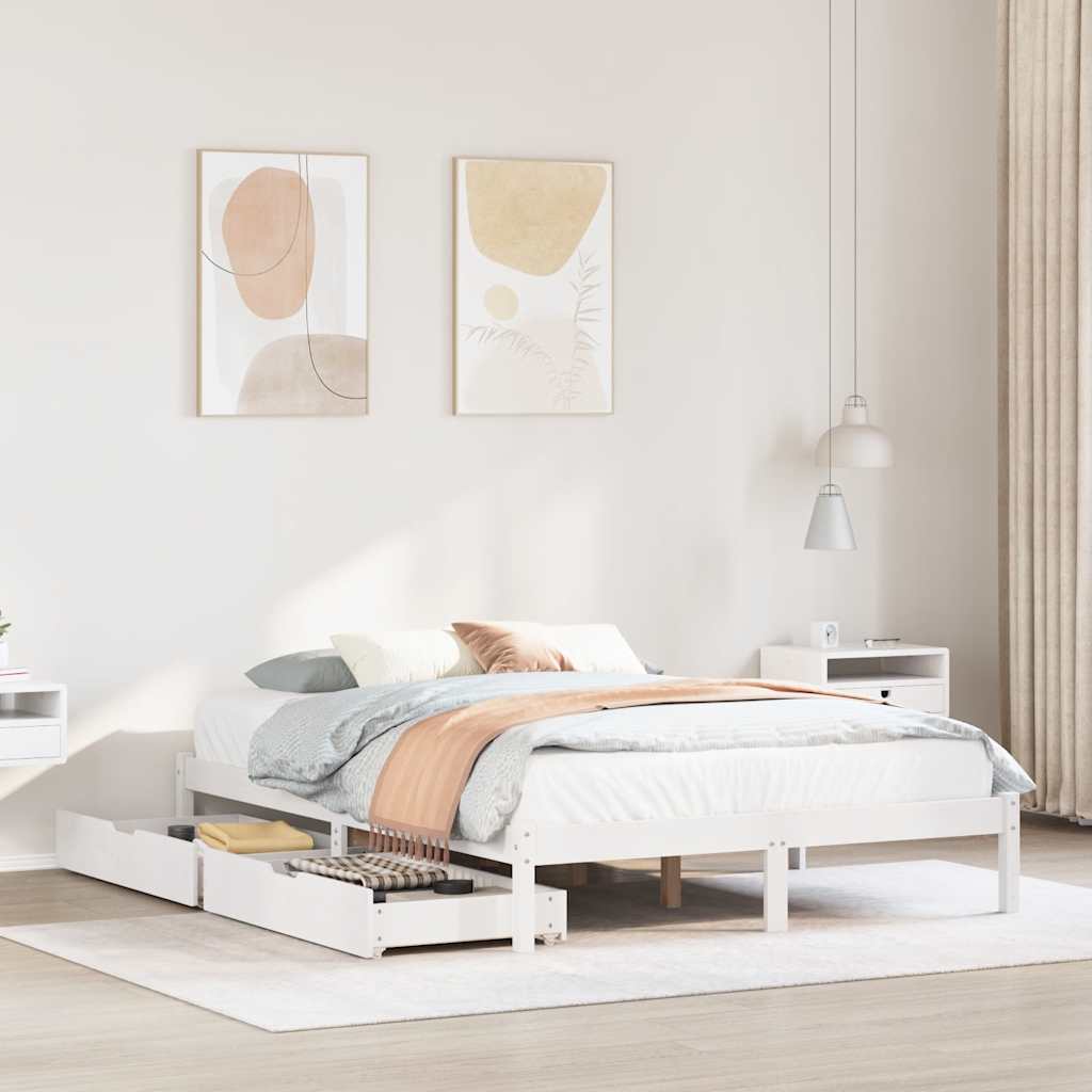 Sängram utan madrass vit 140x190 cm massiv furu