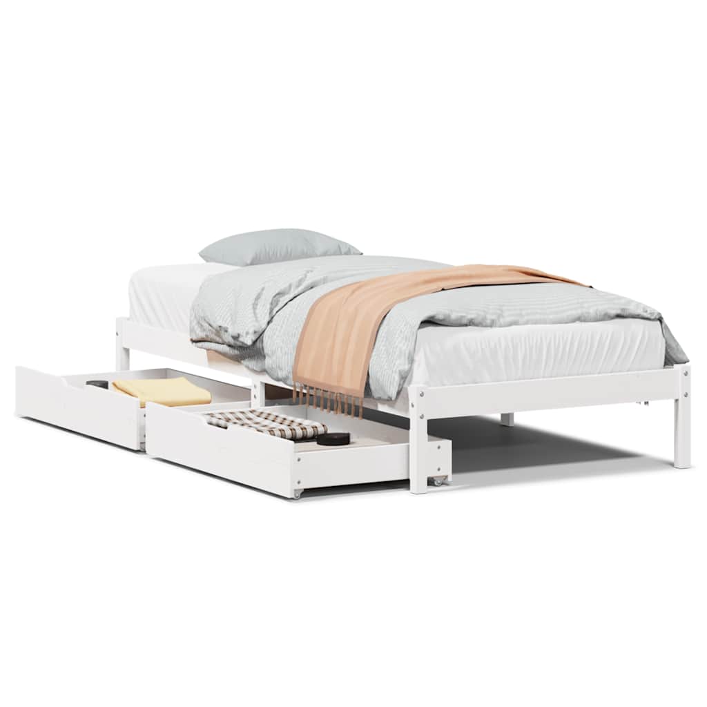 Sängram utan madrass vit 100x200 cm massiv furu