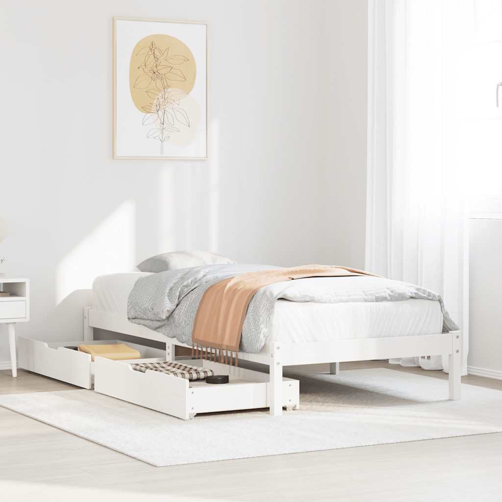 Sängram utan madrass vit 100x200 cm massiv furu