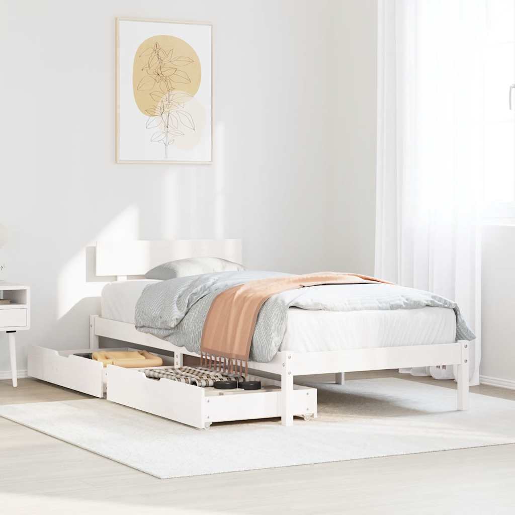 Sängram utan madrass vit 90x190 cm massiv furu