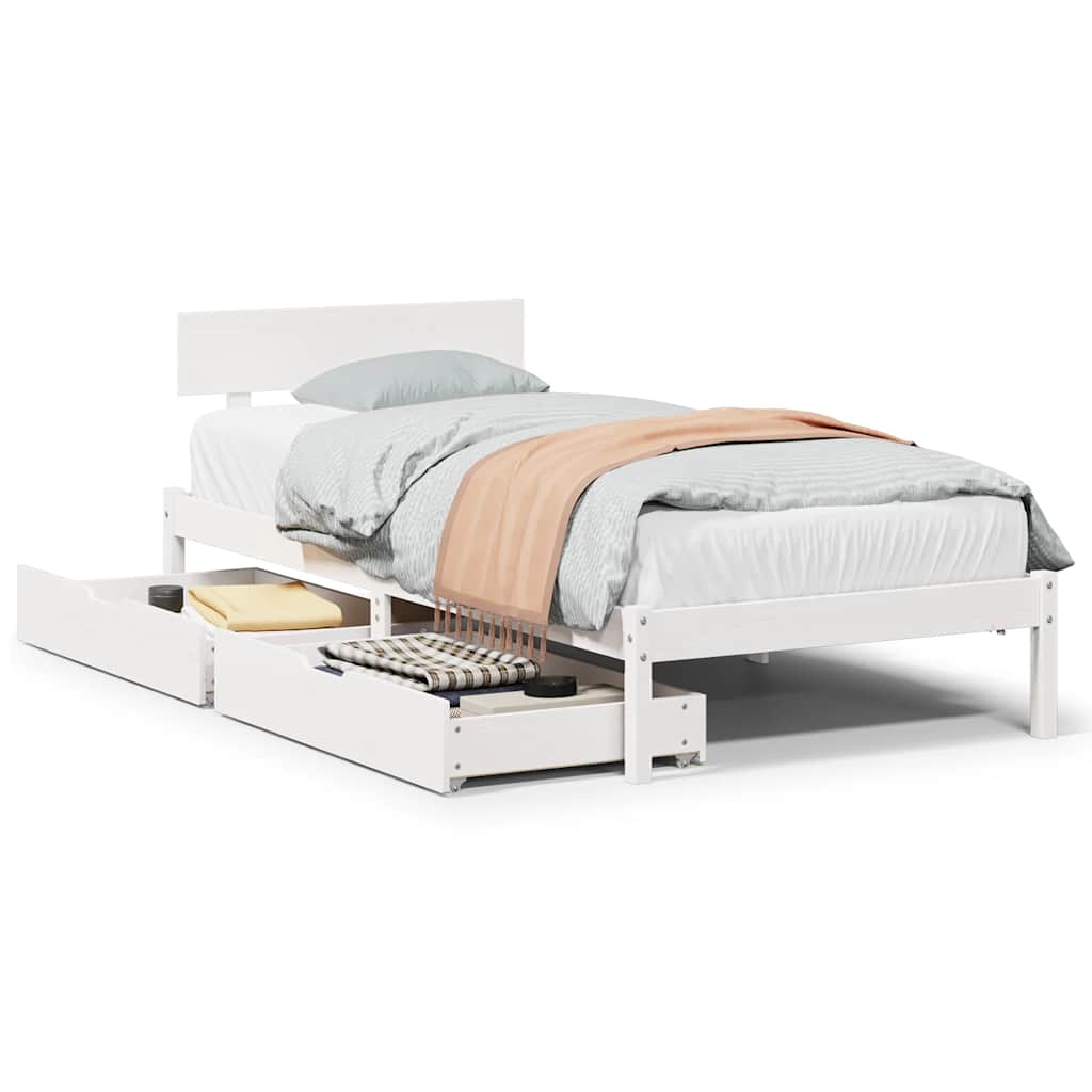 Sängram utan madrass vit 90x200 cm massiv furu