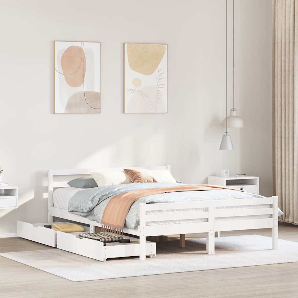 Sängram utan madrass vit 135x190 cm massiv furu