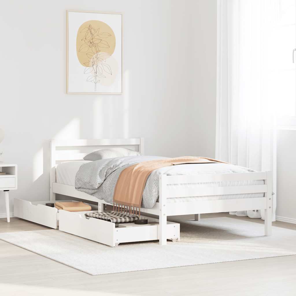 Sängram utan madrass vit 100x200 cm massiv furu