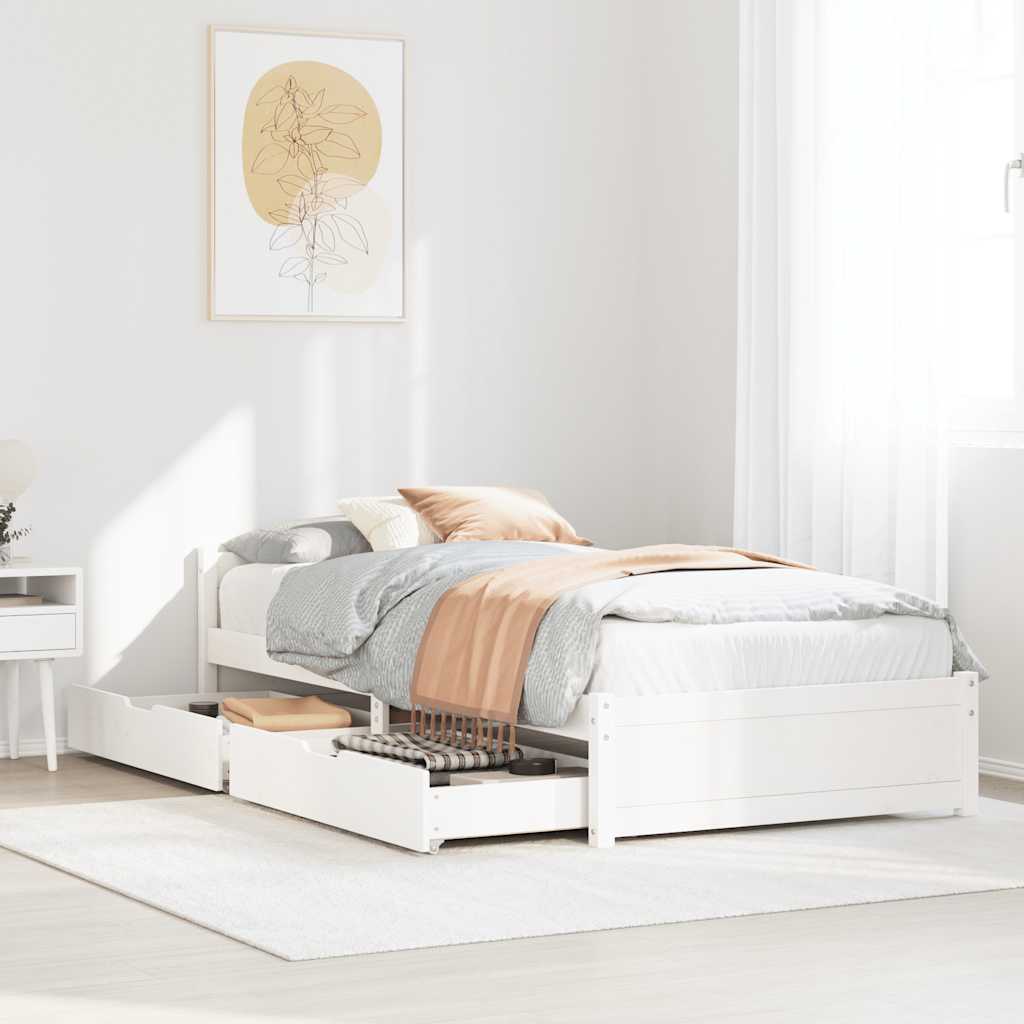 Sängram utan madrass vit 90x190 cm massiv furu