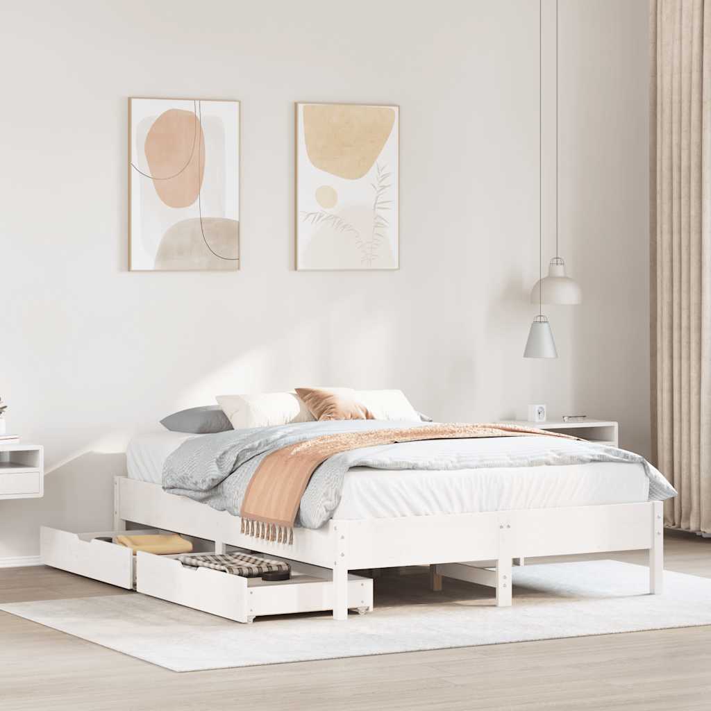 Sängram utan madrass vit 120x190 cm massiv furu