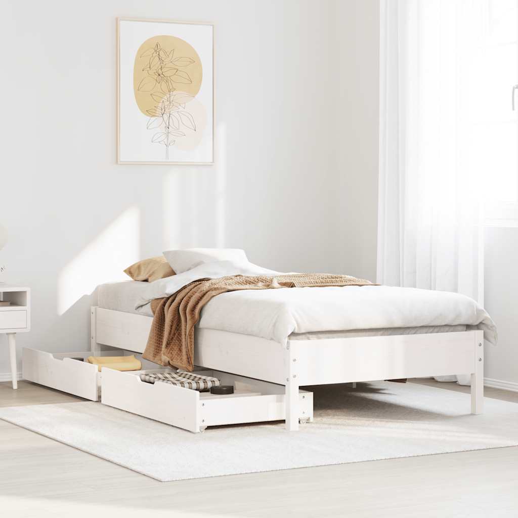 Sängram utan madrass vit 90x190 cm massiv furu