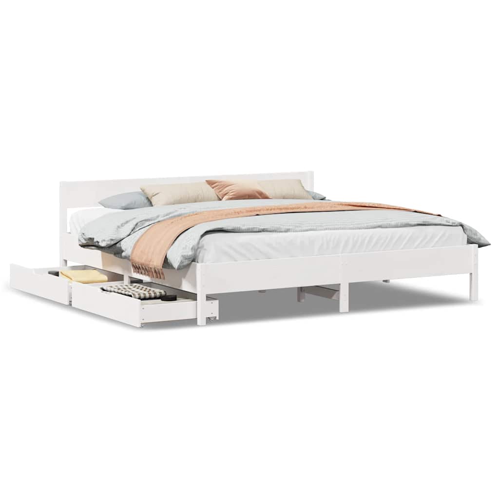 Sängram utan madrass vit 200x200 cm massiv furu