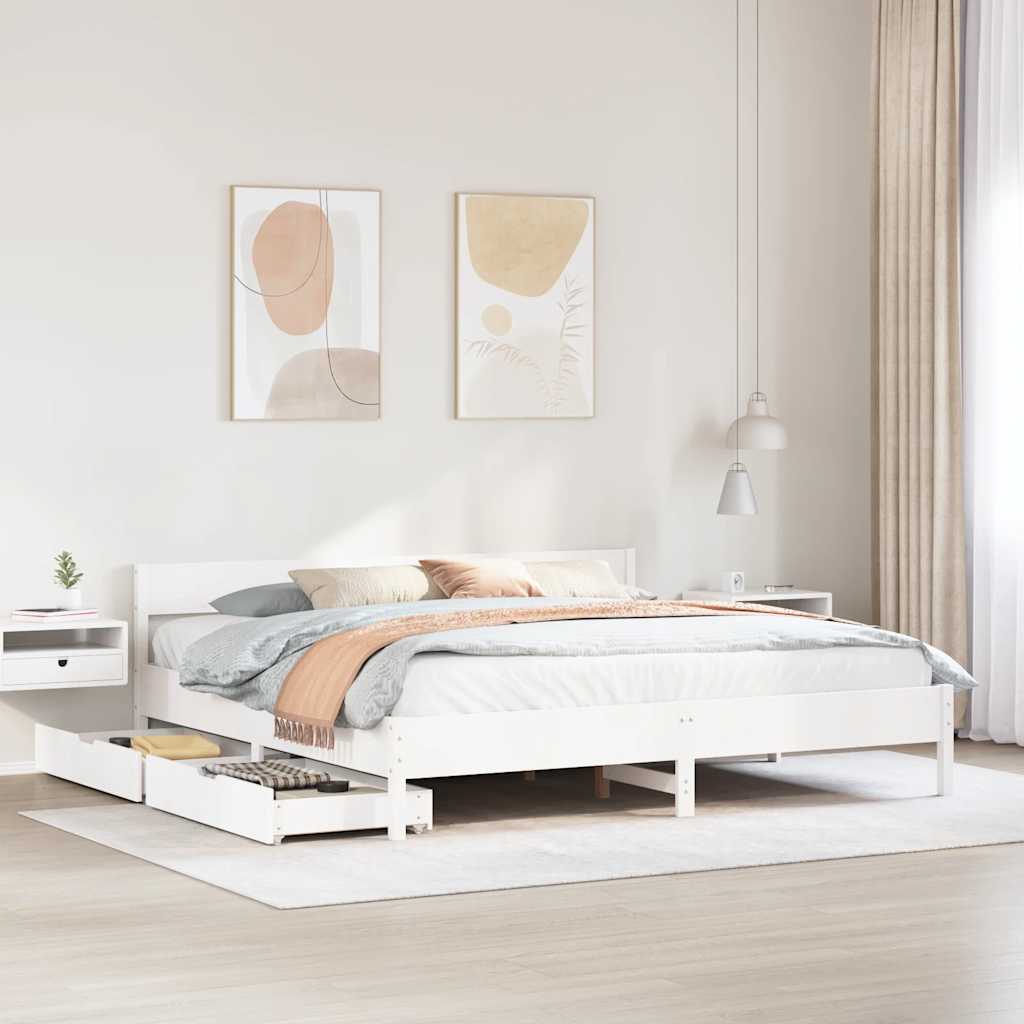 Sängram utan madrass vit 200x200 cm massiv furu