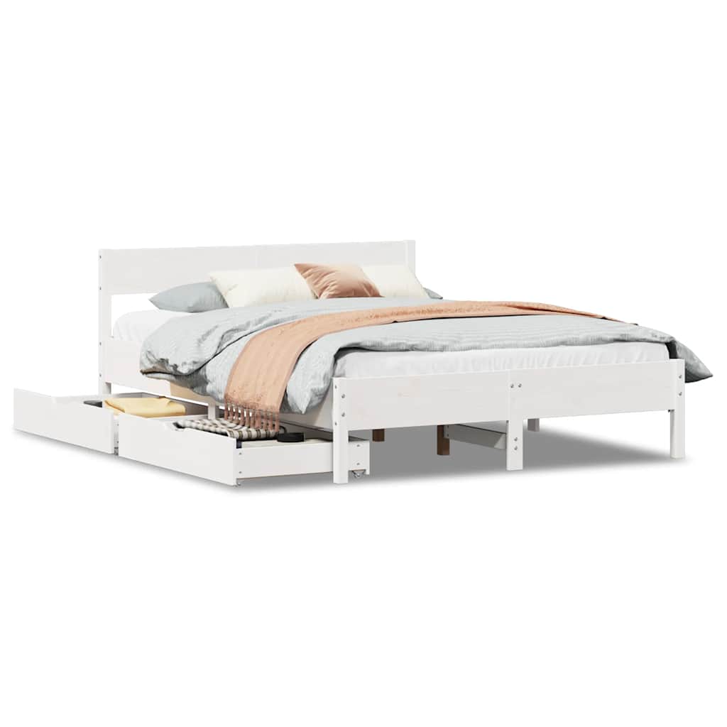 Sängram utan madrass vit 120x190 cm massiv furu