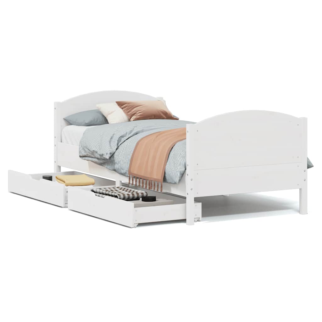 Sängram utan madrass vit 90x190 cm massiv furu