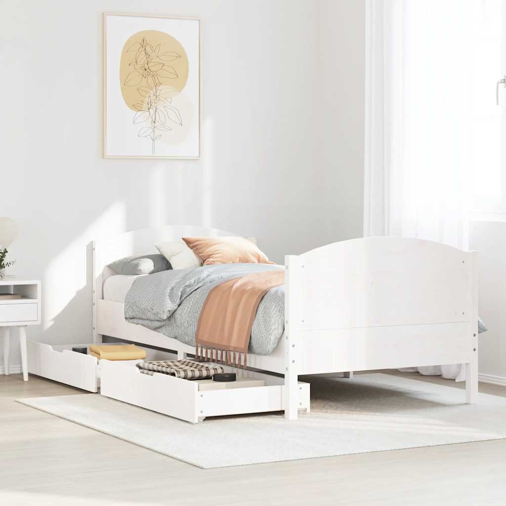 Sängram utan madrass vit 90x190 cm massiv furu