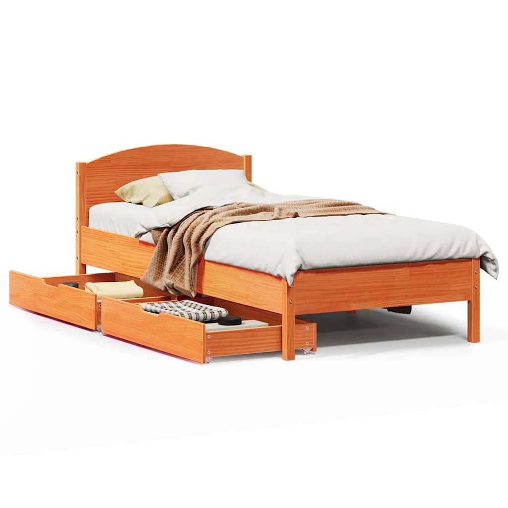 Sängram utan madrass vaxbrun 100x200 cm massiv furu
