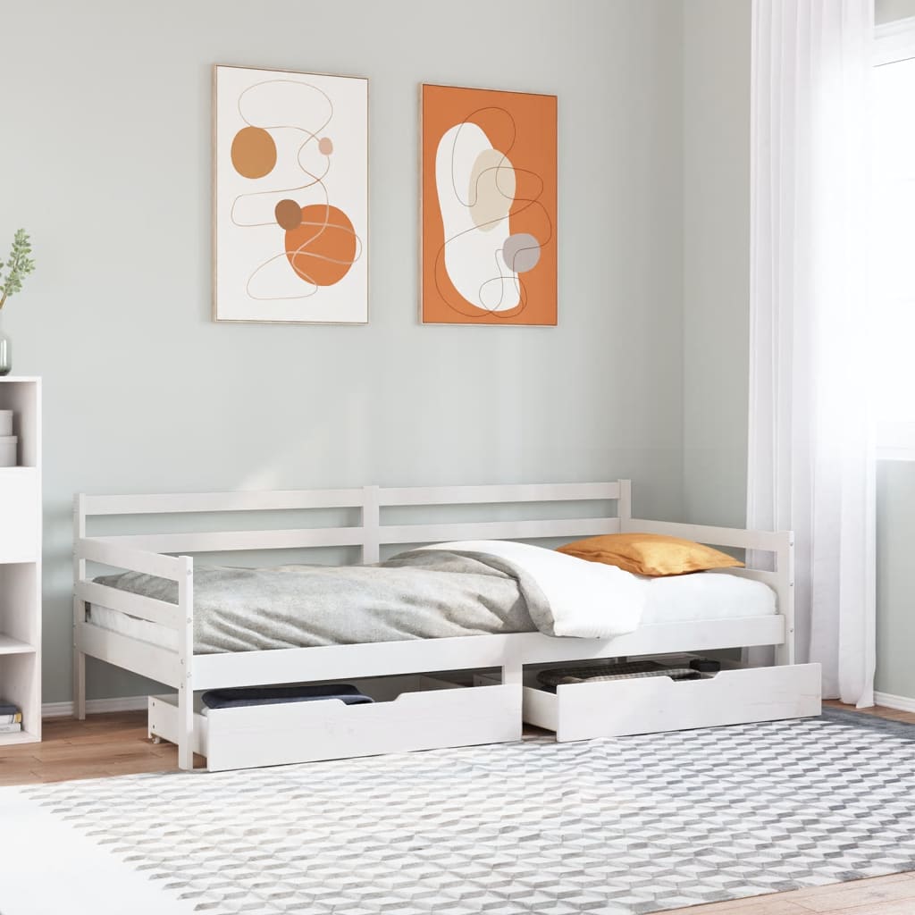 Dagbädd med lådor vit 90x190 cm massiv furu