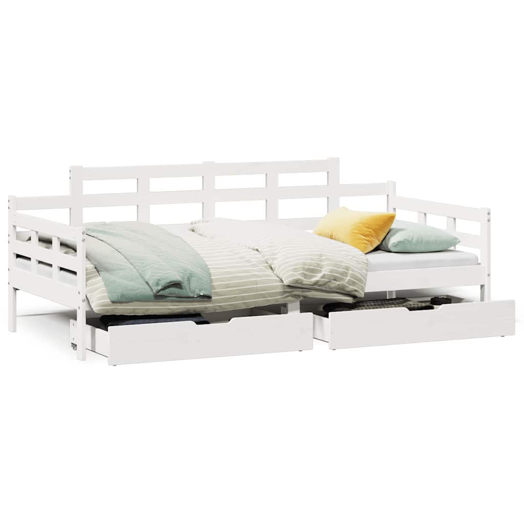 Dagbädd med lådor vit 90x190 cm massiv furu