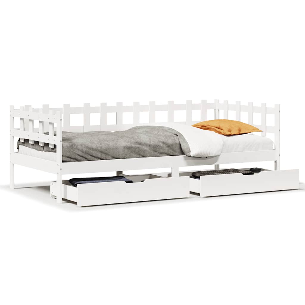 Dagbädd med lådor vit 90x200 cm massiv furu