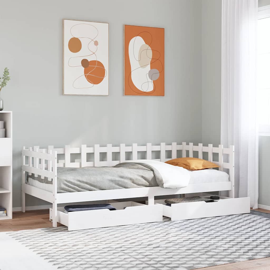 Dagbädd med lådor vit 90x200 cm massiv furu